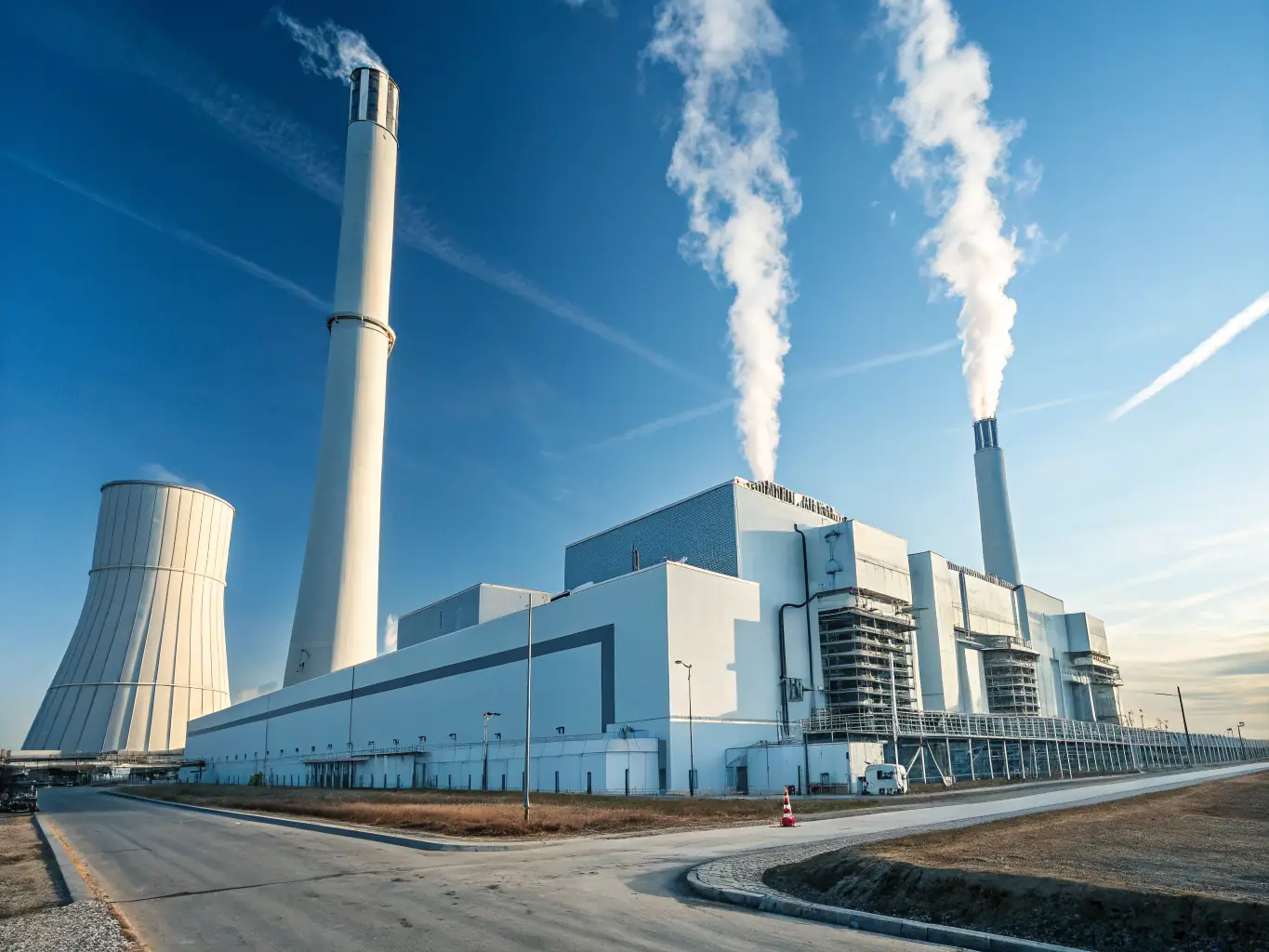 A wide shot of a power plant utilizing Aza Pit biofuel, showcasing its efficiency and reliability in generating clean energy.